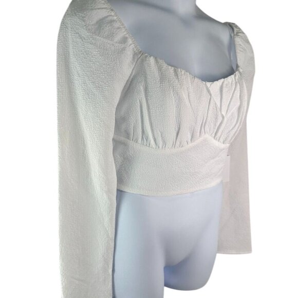 ASTR The Label Long Sleeve Sweetheart Neck White Smocked Crop Top XL NWT - Picture 6 of 12